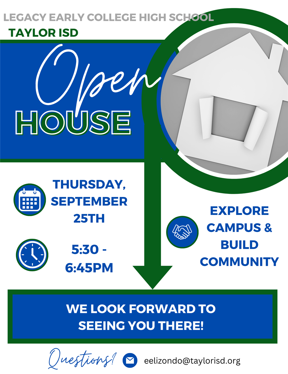 Open House 9/25, 5:30 - 6:45